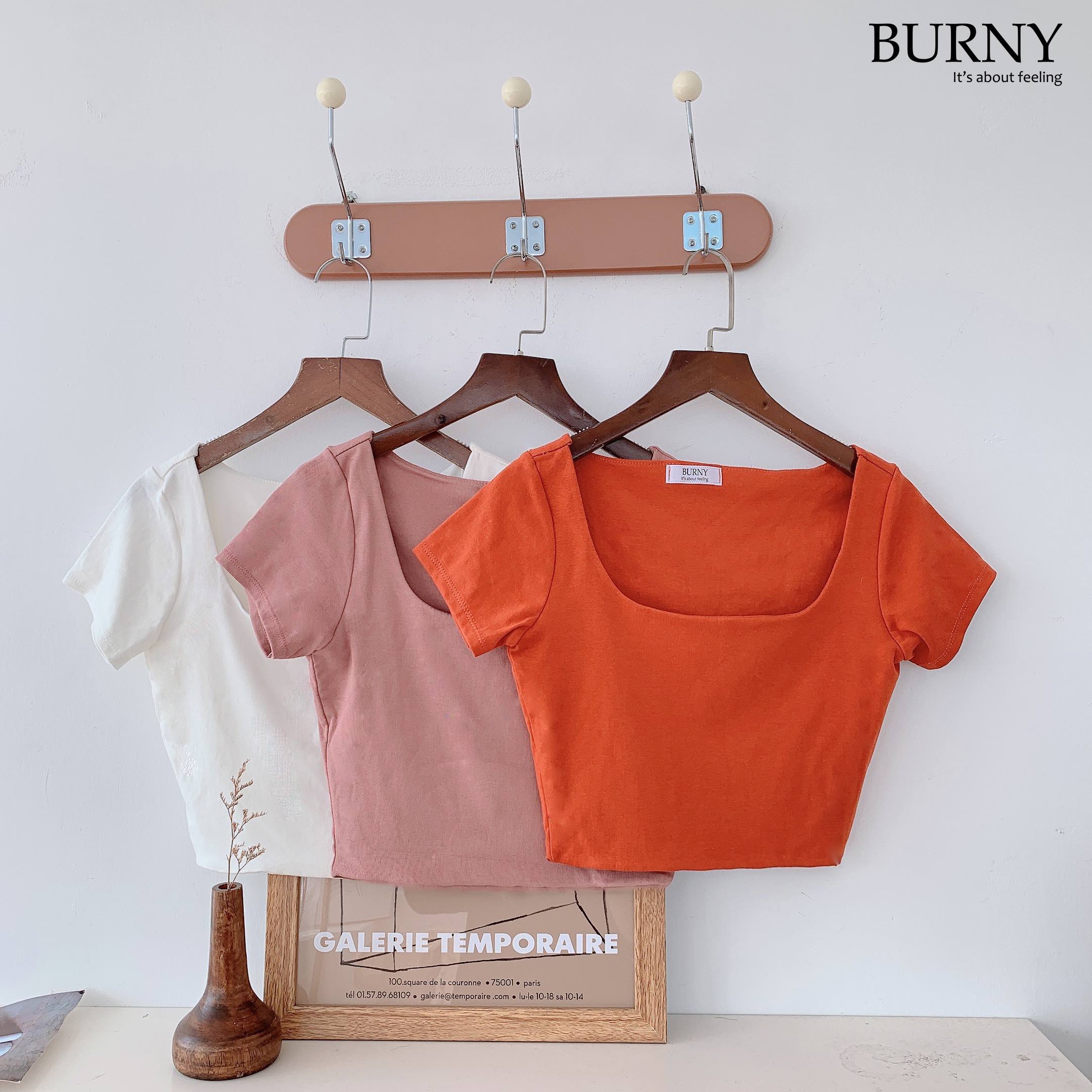 Áo croptop cổ vuông cộc tay nữ màu cam croptop basic burny a3003191b