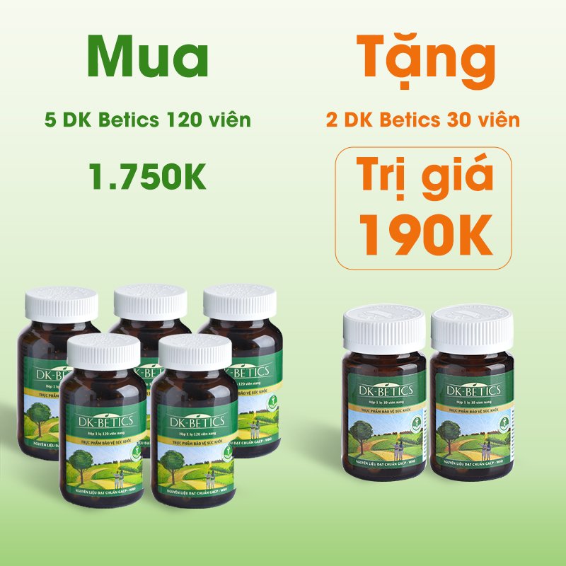 [MUA 3 TẶNG 1] Viên tiểu đường dây thìa canh lá to DK Betics, Hỗ trợ hạ và ổn định đường huyết an toàn - Hộp lớn 120 viên