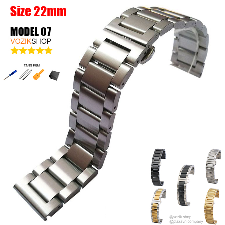Dây đồng hồ thép không gỉ inox model 07 khóa bấm chống han gỉ chống bay màu