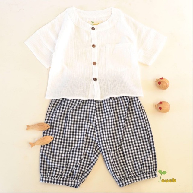 Bộ áo kiểu vải xô muslin quần bomber caro đen