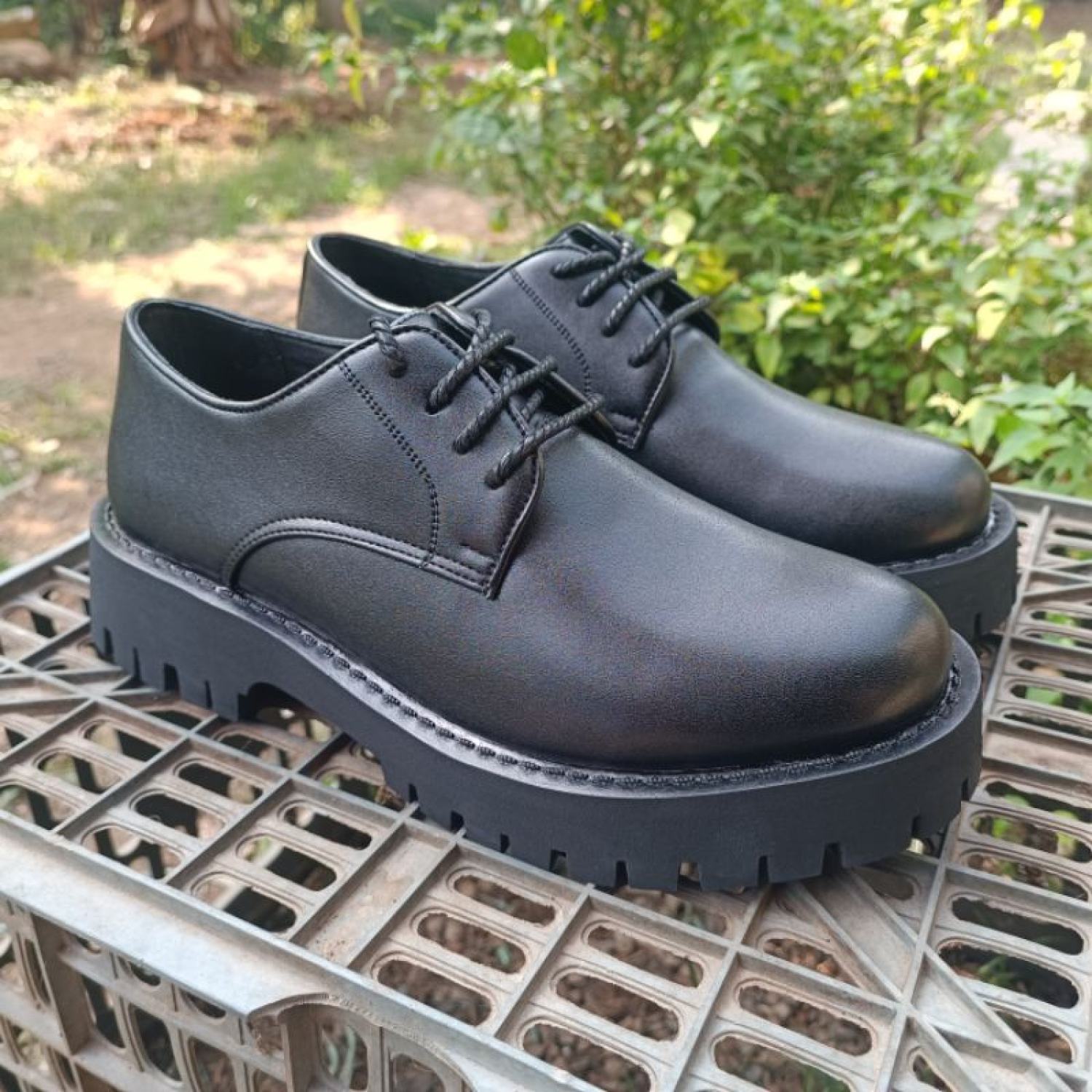 Giầy nam Derby đế Chunky cao su đúc cao 5cm, da cao cấp chống nhăn