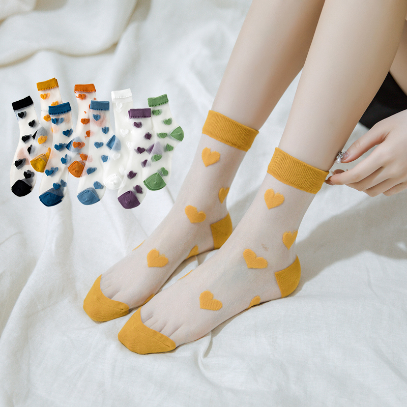 Vớ siêu tuyệt đáng yêu với trái tim phụ nữ Nylon lưới phi hành đoàn Vớ váy ren Vớ phụ nữ Vớ ống thời trang