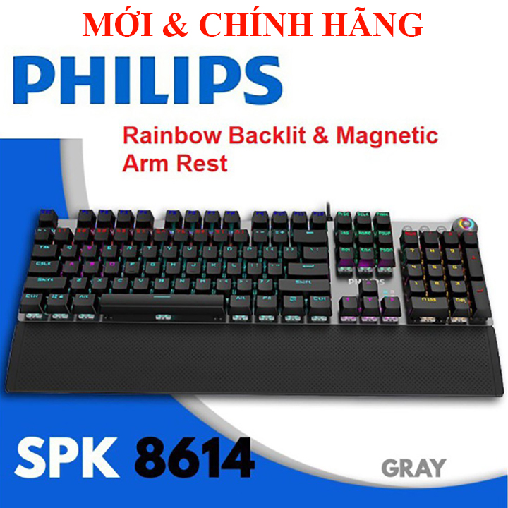 Bàn phím cơ gaming philips spk 8614 gr red switch, spk 8614 gs brown switch