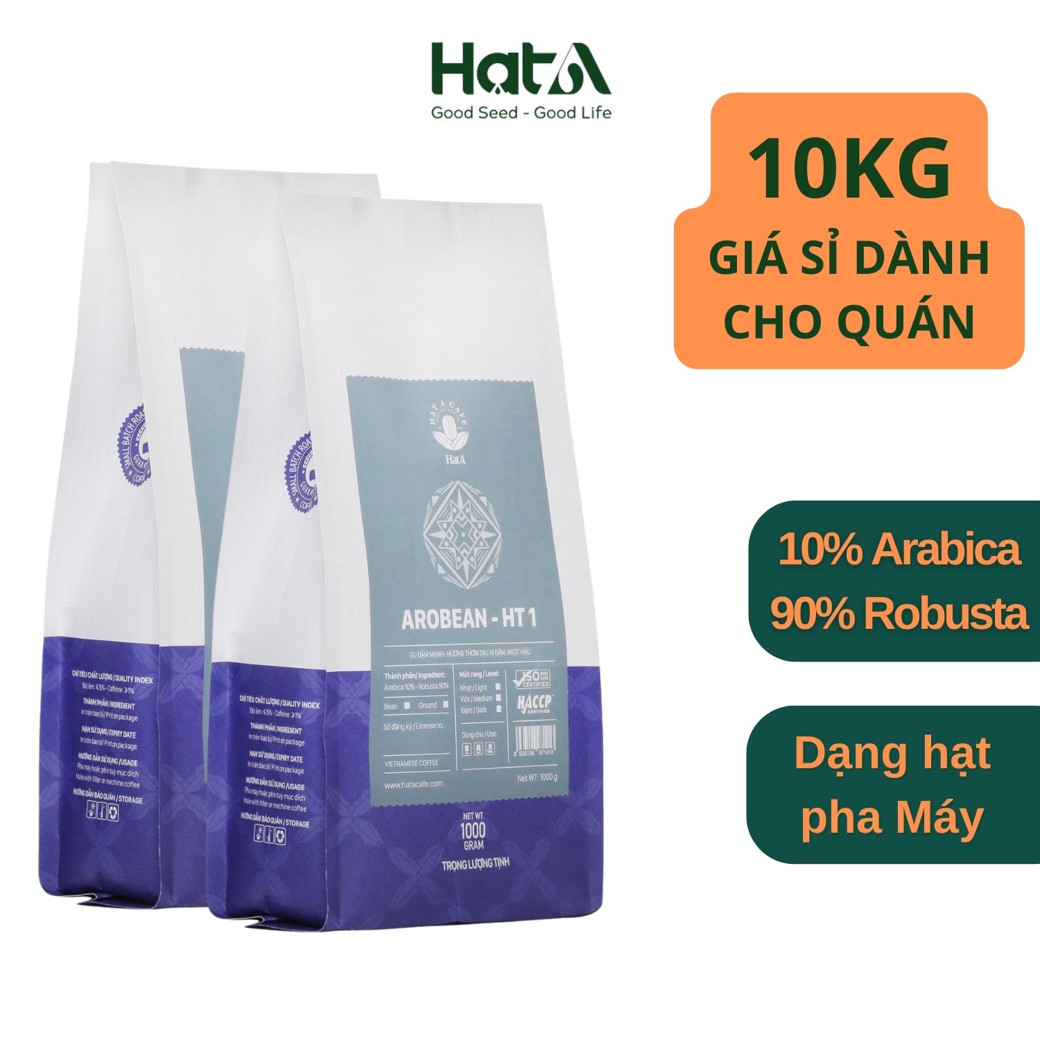 Giá sỉ cho quán 10kg cà phê hạt pha máy ht1 nguyên chất 100% của hạt a cafe - mix 10% arabica, 90% robusta
