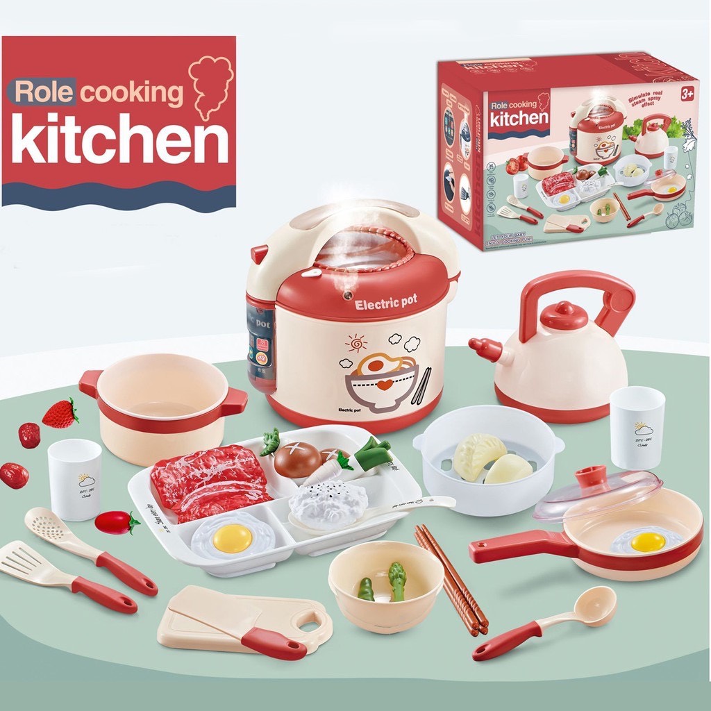 Đồ chơi nấu ăn cho bé - Nồi cơm điện có nhạc & hiệu ứng hơi nước Role cooking