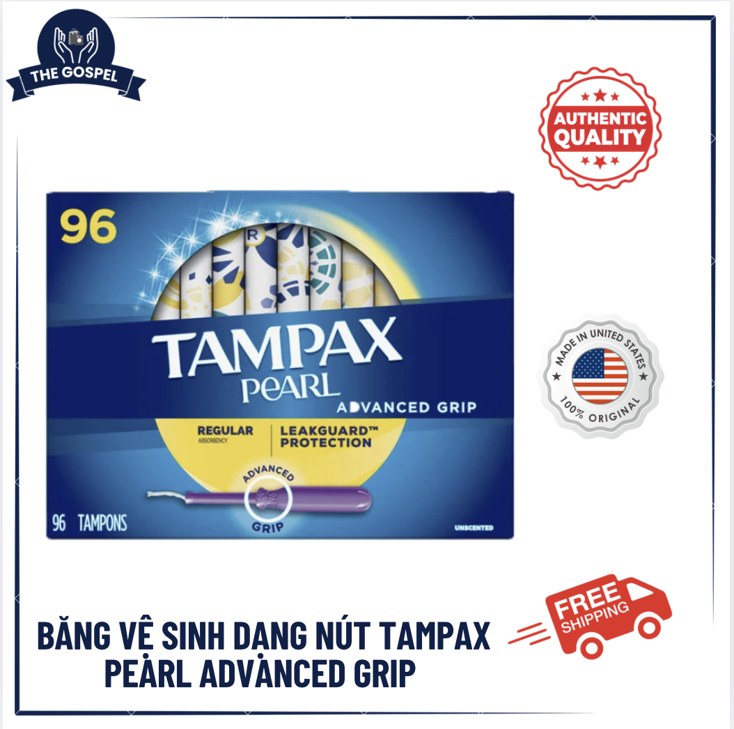 BĂNG VỆ SINH DẠNG NÚT TAMPAX PEARL ADVANCED GRIP REGULAR | 96 ỐNG