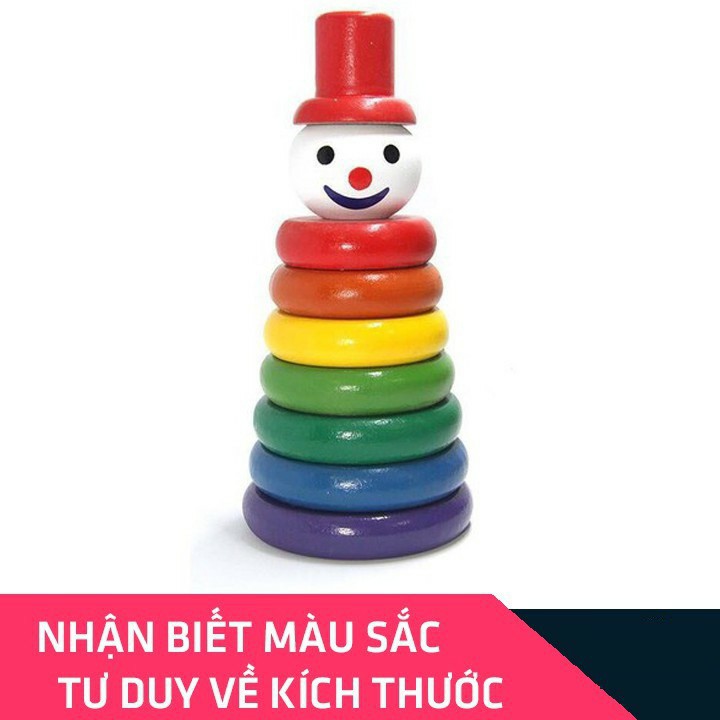 Đồ Chơi Chú Hề Tháp Xếp Chồng 7 Sắc Cầu Vồng Bằng Gỗ Thương Hiệu Gỗ Minh Thành