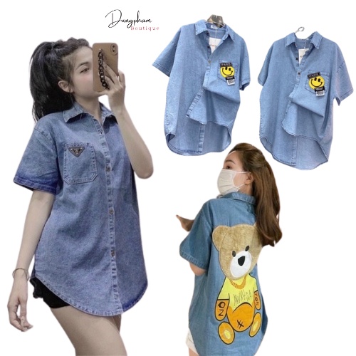 Áo sơ mi bò dáng thụng có túi phối nhiều mẫu, Áo sơ mi jeans denim - Anna.Store