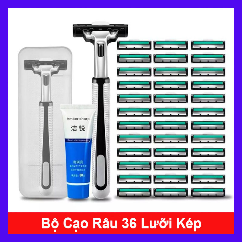 Bộ Dao Cạo Râu 36 Lưỡi Kép Siêu Bén Tặng 1 Tuýp Kem Bôi Trơn