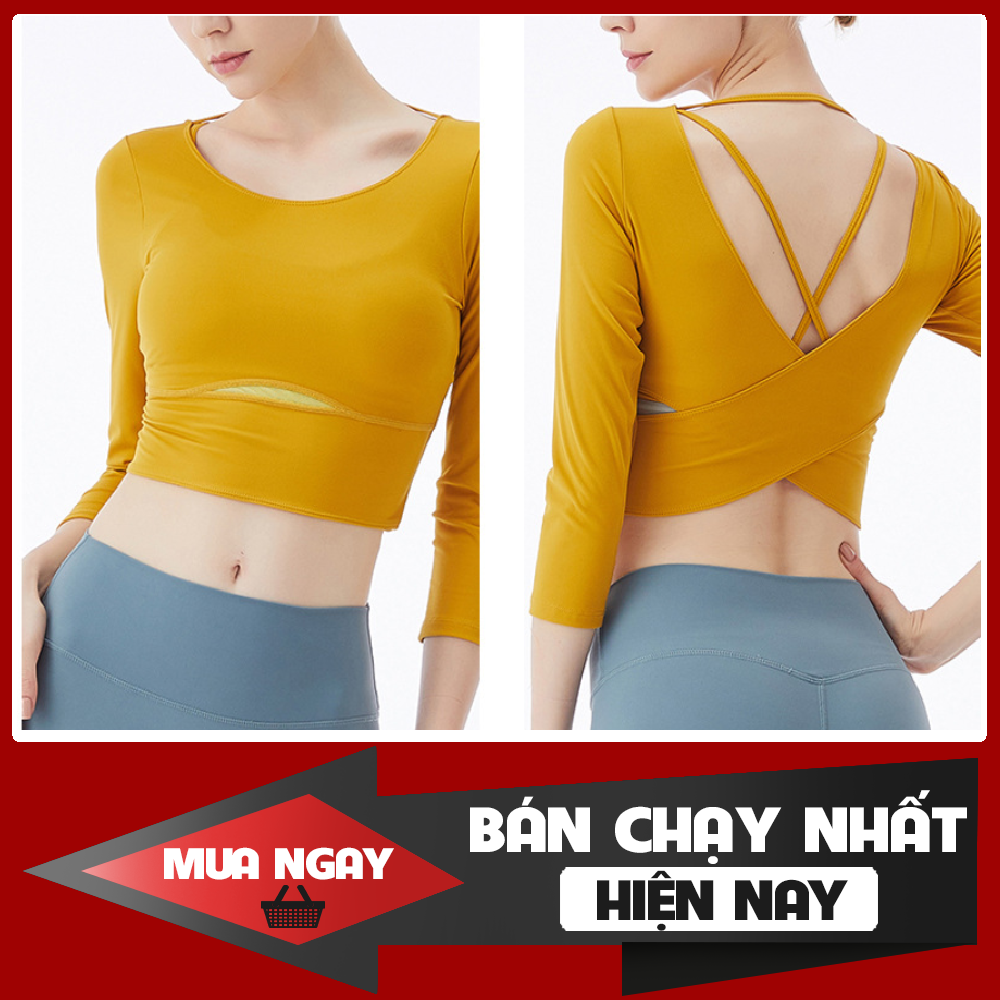 [HCM][Siêu Sale] [Ảnh thật] Áo tập gym yoga tay dài hàng cao cấp kèm áo bra rời bên trong PT128