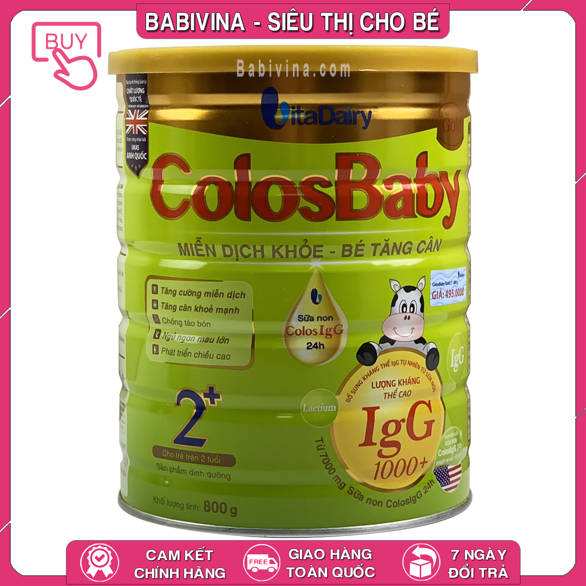 [CHÍNH HÃNG] Sữa Non Colosbaby Gold 2+ 800g 1000 IgG | Dinh Dưỡng Trẻ Từ 2 Tuổi | Babivina