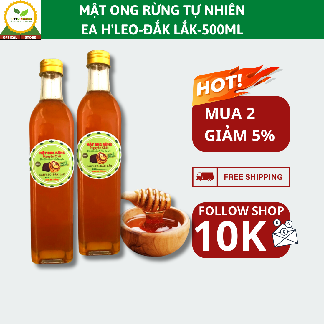 Mật ong rừng tự nhiên 500ml xuất xứ Đắk lắk có mùi thơm và vị ngọt đặc trưng