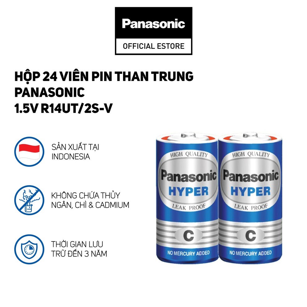 Hộp 24 viên Pin Than Trung  Panasonic 1.5V R14UT/2S-V (Xanh) - Hàng Chính Hãng