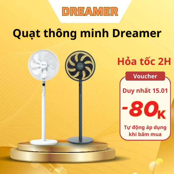 Quạt thông minh, điều khiển bằng giọng nói Dreamer DHA-SSF136G, Động cơ bạc đạn, Hàng chính hãng, Bảo hành 36 tháng động cơ