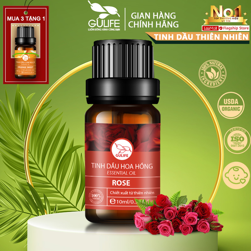 Nguyên Chất Tinh Dầu Hoa Hồng Gulife 10ml - Chiết Xuất 100% Từ Thiên Nhiên - Nhiều Công Dụng Tốt Cho Sức Khỏe - Rose Flower Oil 100% Nature