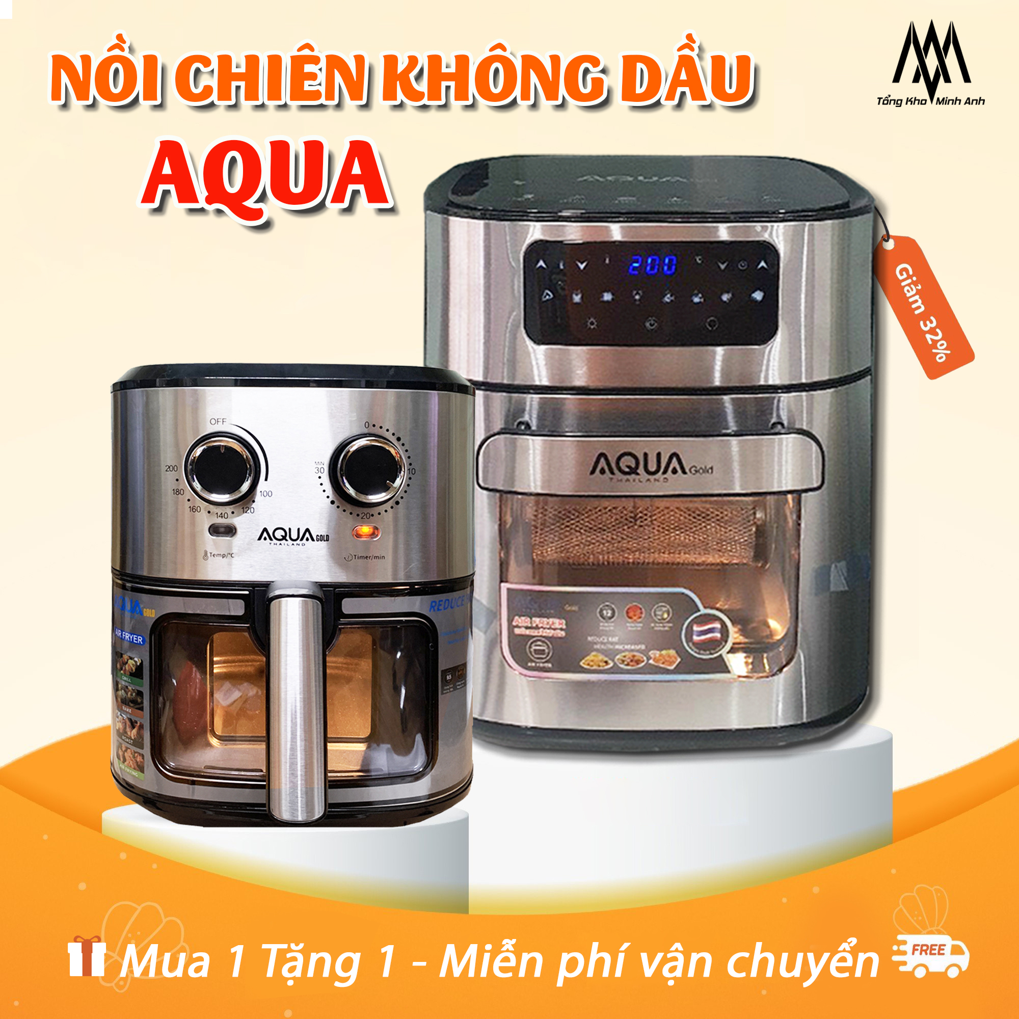 [SẴN HÀNG] Nồi chiên không dầu Aqua Gold 12 Lít - Phụ kiện đa dạng - Công nghệ chiên đối lưu - Nồi chiên 9 lít - Nồi chiên Aqua 12L
