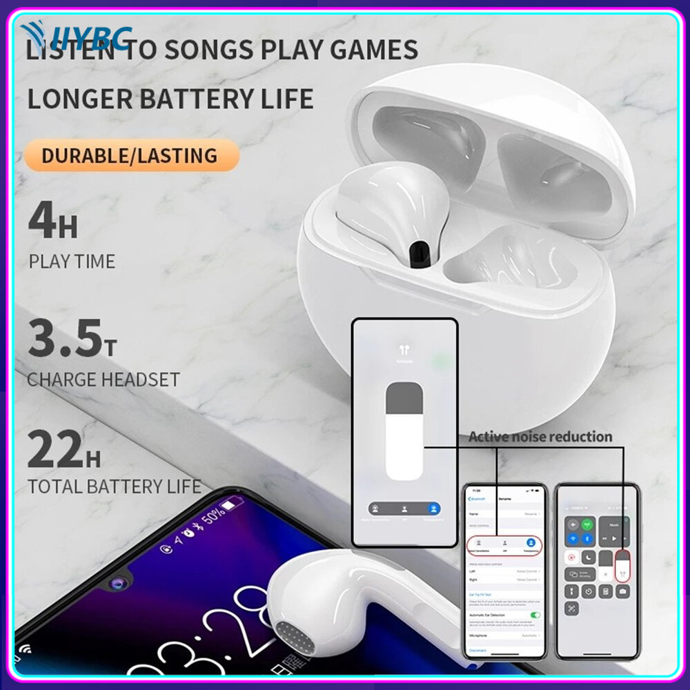 IIYBC Tai nghe không dây Air Pro 6 TWS Tai nghe âm thanh nổi 8D Tai nghe Hi-Fi Bluetooth Tai nghe nhét tai cho tất cả điện thoại thông minh