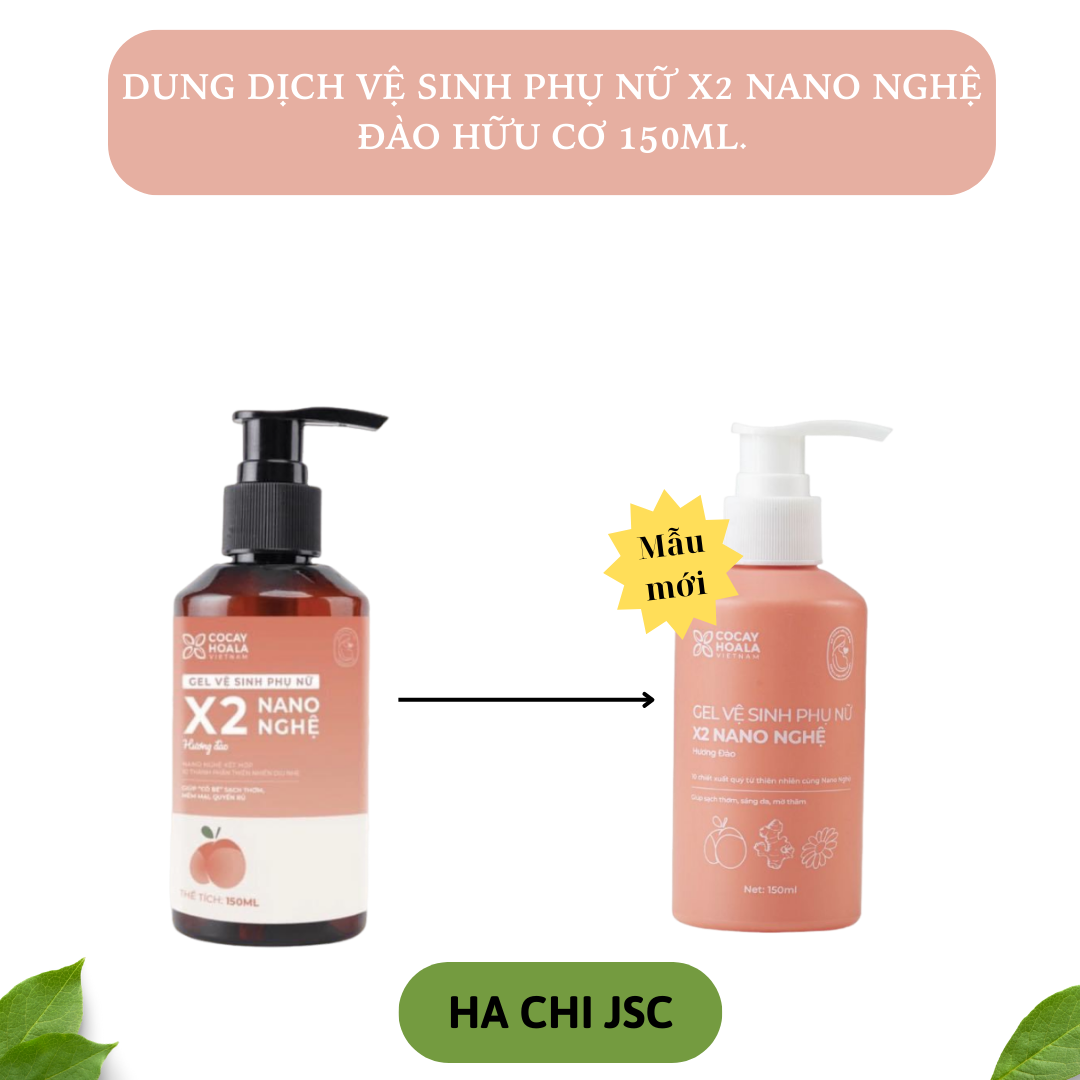 Dung dịch vệ sinh phụ nữ Gel X2 Nano Nghệ Đào Giảm Ngứa Cỏ Cây Hoa Lá dung tích 150 ml