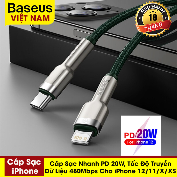 Cáp sạc nhanh baseus pd 20w cho iphone 13/12/11/xr/xs/x ipad
