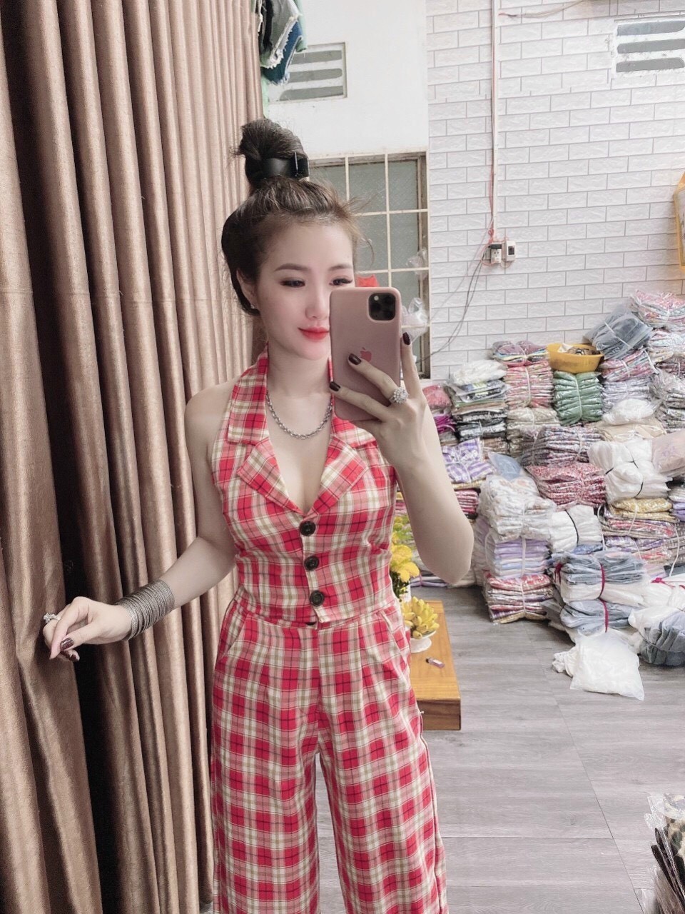 [HCM]Set bộ nữ caro quần dài áo cổ yếm #setbocarocoyemquandai