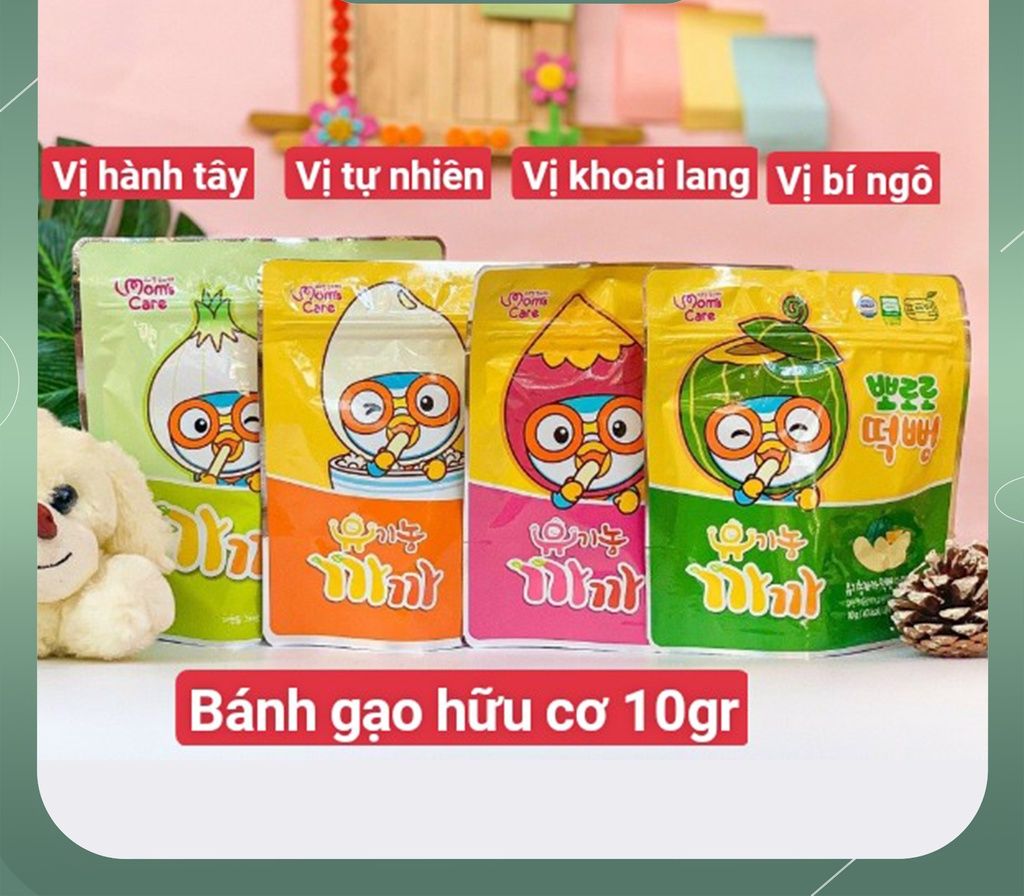 Bánh gạo hữu cơ ăn dặm Pororo MOM S CARE cho bé 6 tháng Hàn Quốc 10g