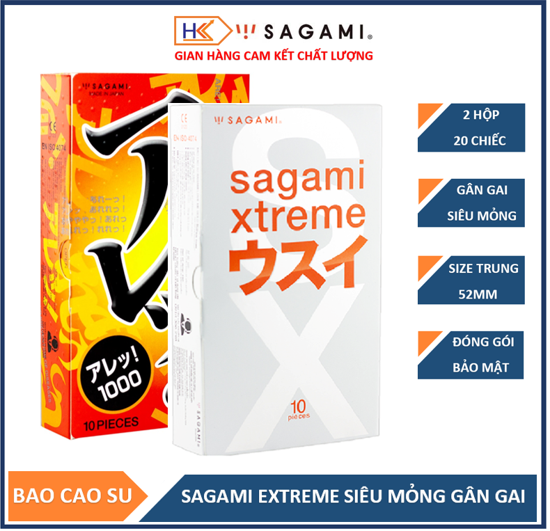 Combo 2 bao cao su siêu mỏng Sagami Xtreme Super Thin và gân gai Are Are - bộ 20 bao