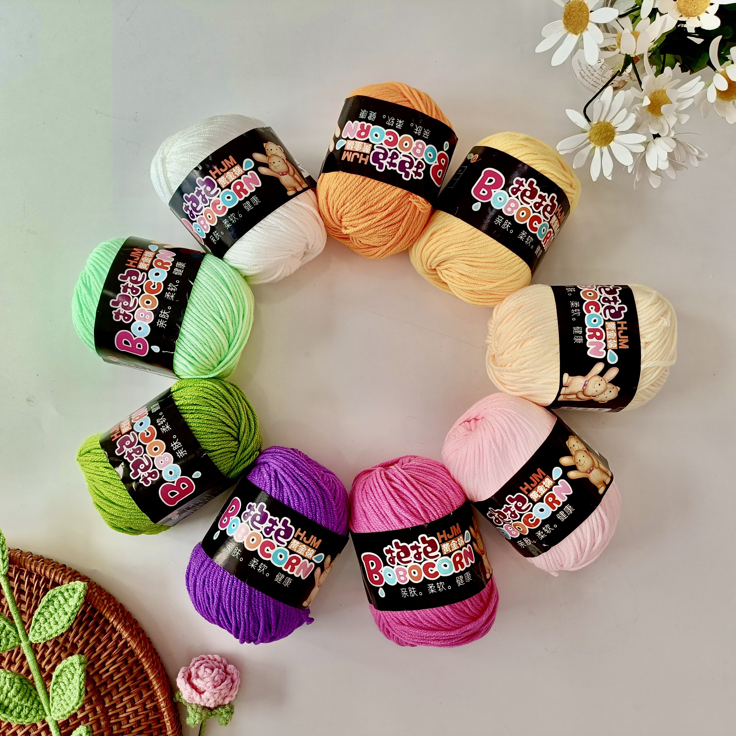 Len Milk Cotton Cuộn 50g Sợi 2mm Bao Gồm 64 Màu Phù Hợp Dùng Kim Móc Len 2mm-4mm , Len sợi đan món mềm mịn dành cho người mới bắt đầu rất thích hợp móc thú len, khăn len