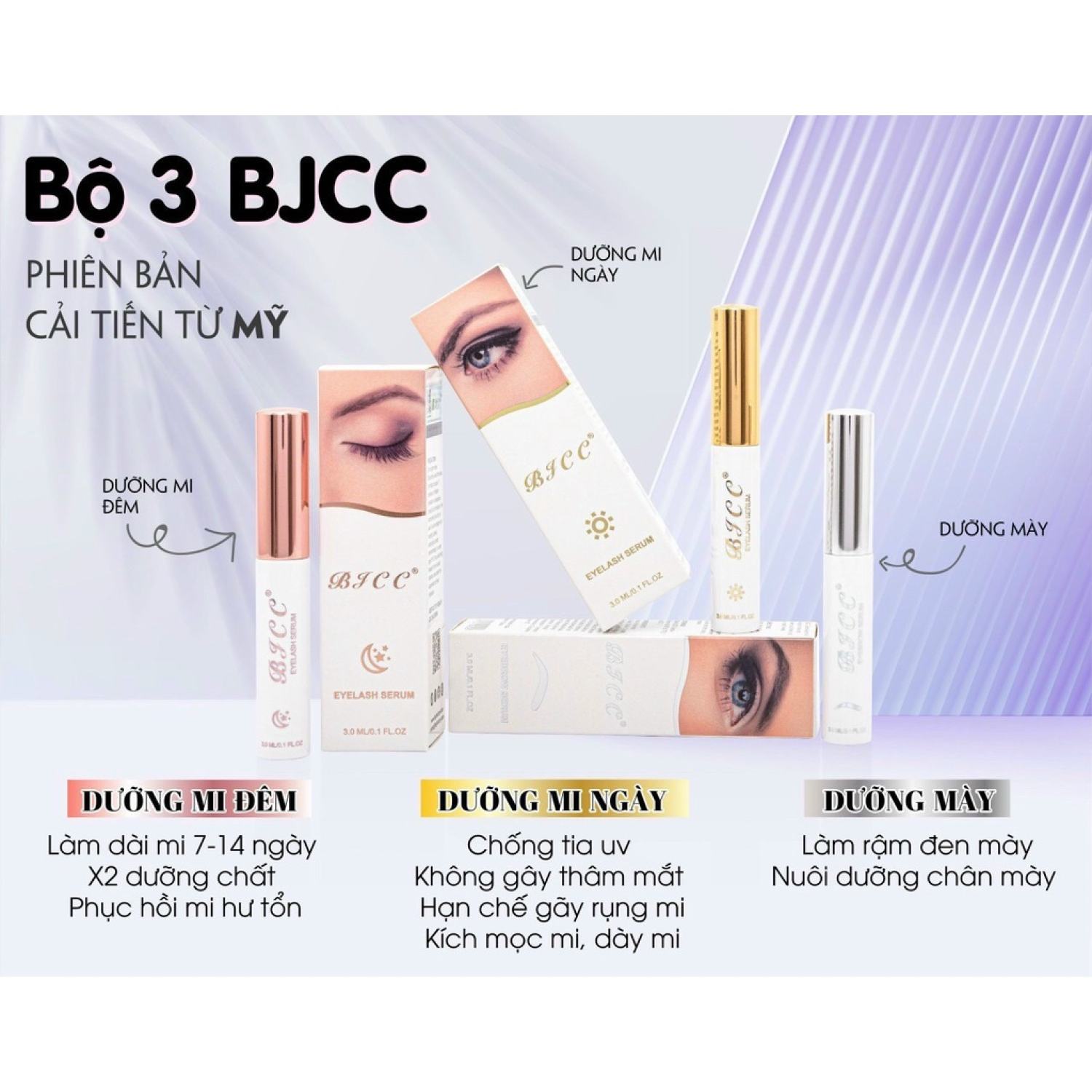 Bộ 3 dưỡng mi dưỡng mày BJCC kích mọc mi cho làn mi mày đẹp tự nhiên hiệu quả nhanh chóng an toàn