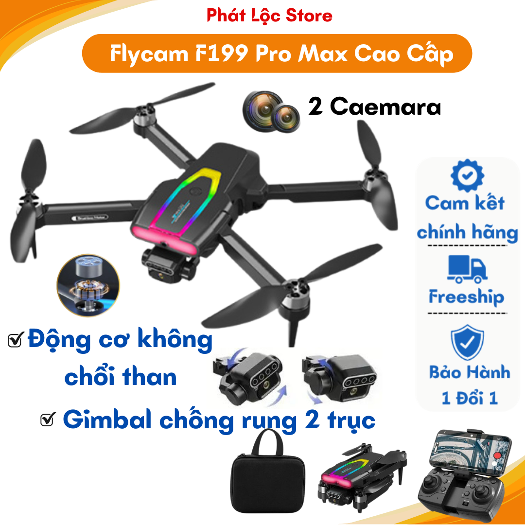 Máy Bay Điều Khiển Từ Xa, Flycam F199 PRO MAX, Fly cam động cơ không chổi than, Cảm biến chống va chạm, Camera 6k