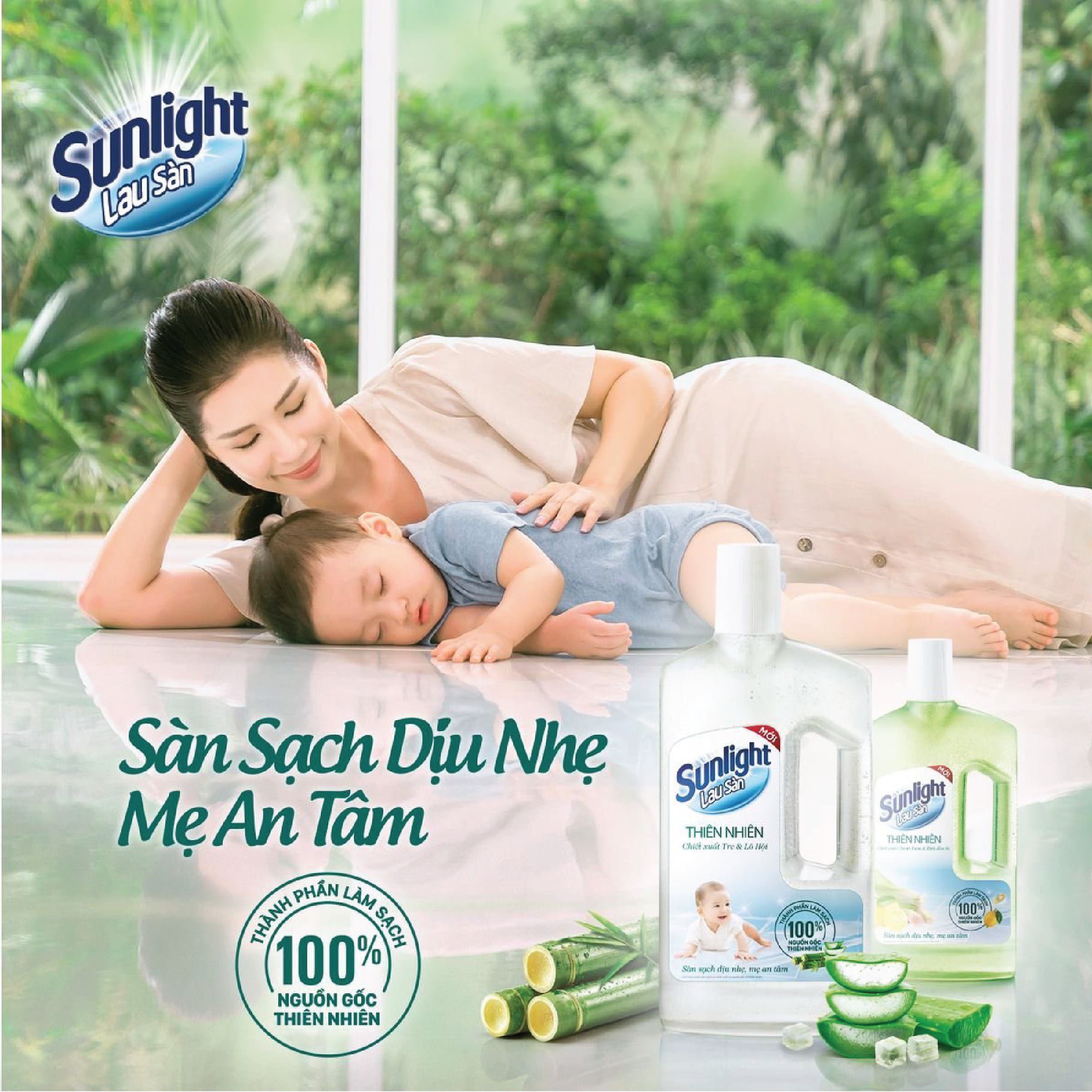 Nước lau sàn sunlight thiên nhiên - chai 1l