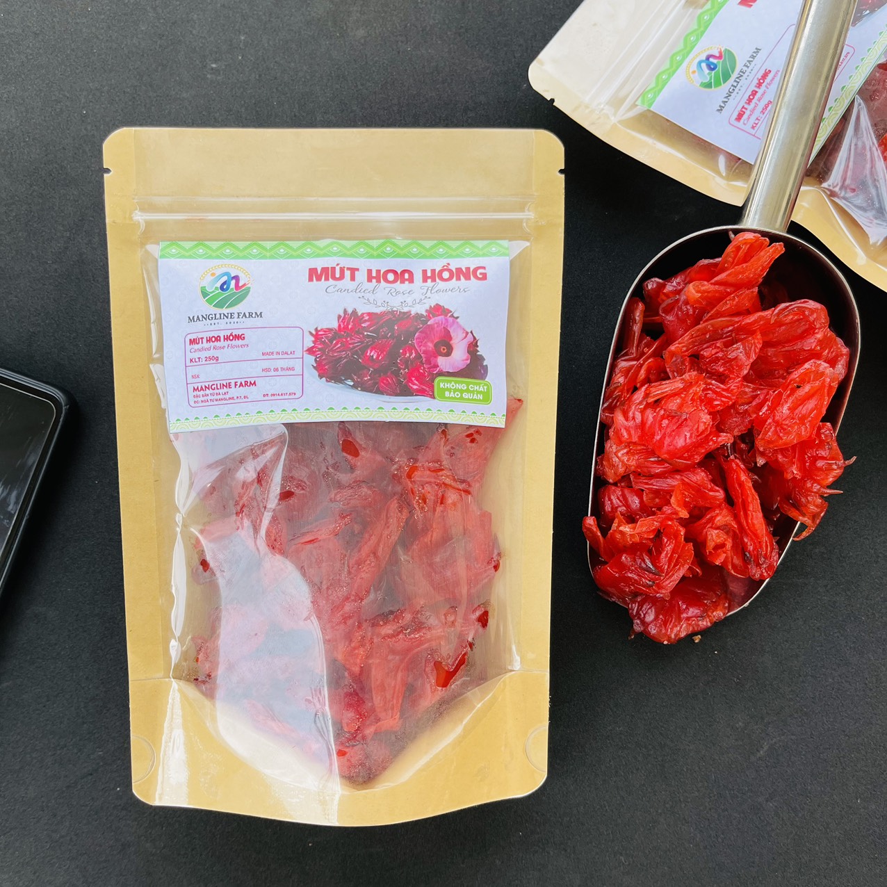 Mứt hoa hồng Mangline Farm Đà Lạt 500g đồ ăn vặt chua ngọt ăn là ghiền