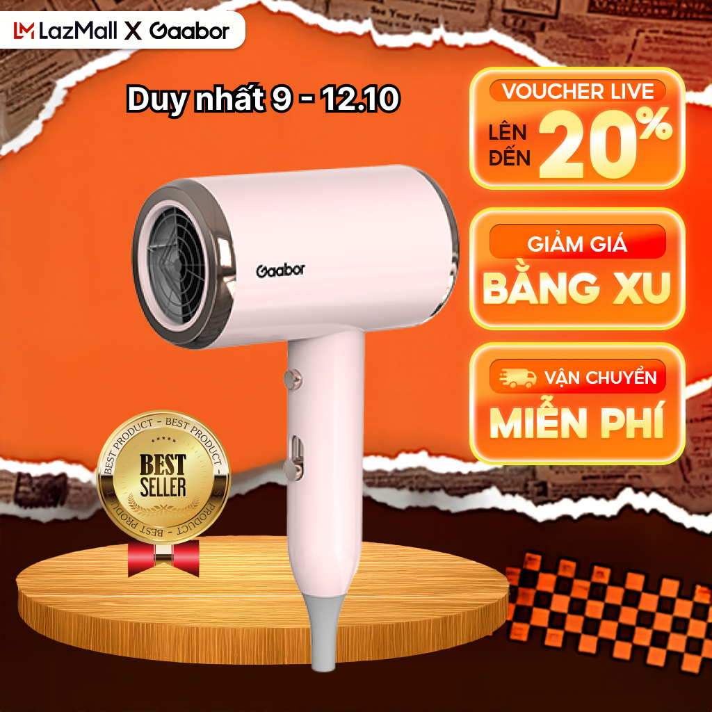 FLASH SALE Máy sấy tóc Gaabor GHD-N1000D công suất 1000W sấy nhanh 2 chiều nóng lạnh 3 chế độ gió ánh sáng xanh bảo vệ tóc - Bảo hành 12 tháng 1 đổi 1