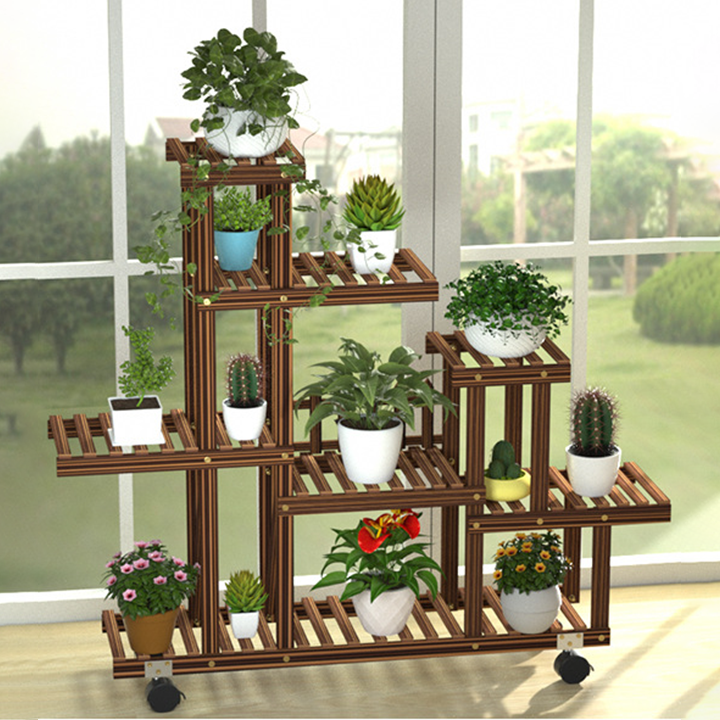 Kệ để cây cảnh đa năng - giá để cây cảnh bằng gỗ thông 5 tầng