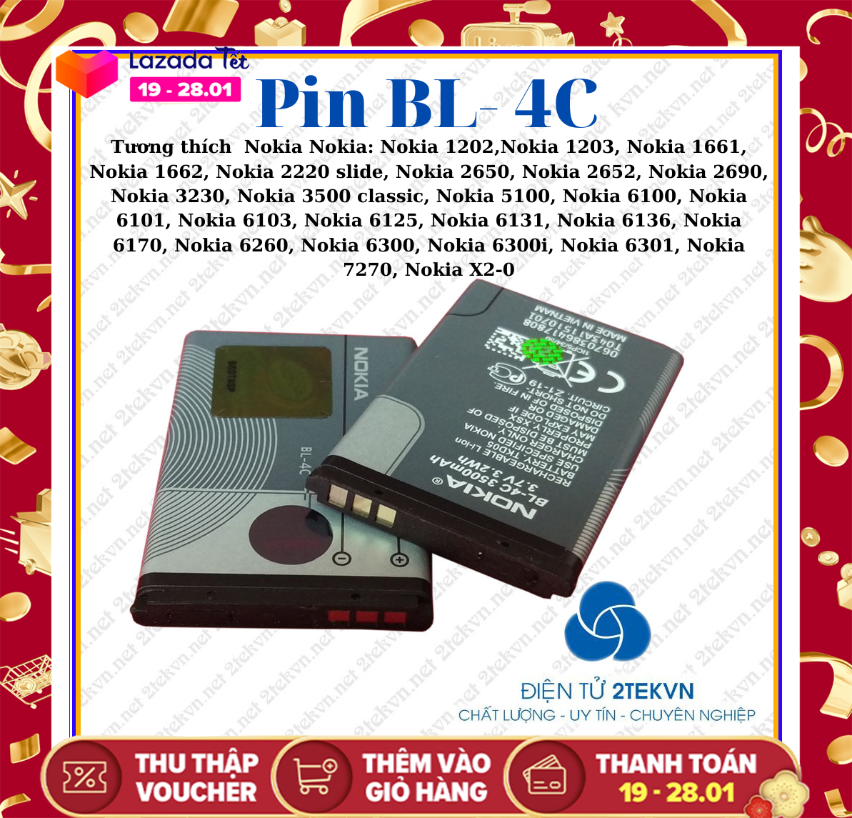 Pin điện thoại nokia bl - 4c , tương thích với nokia:6131;6101;6100;6066;7270;6301;1202;x2;2690;6300;6102