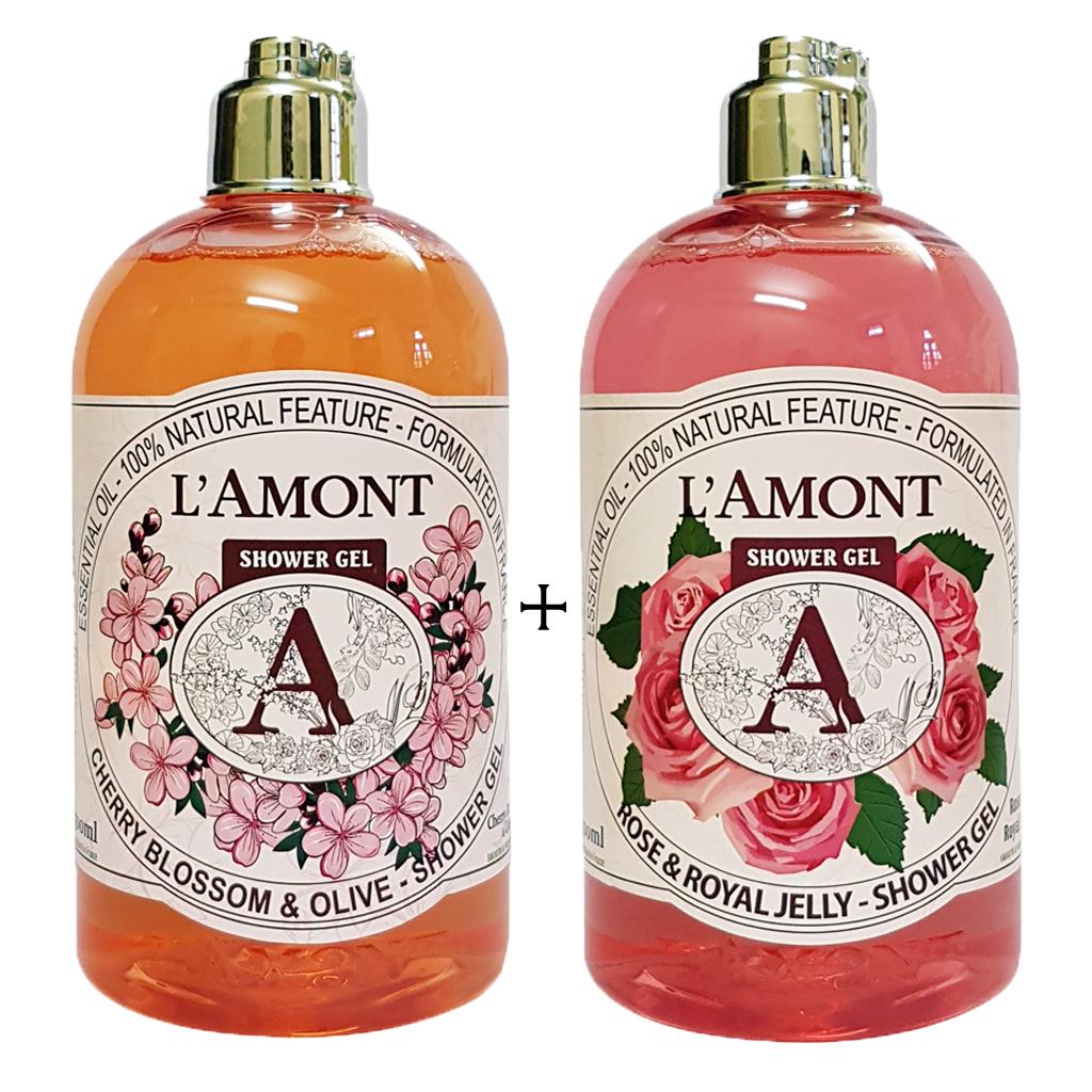 2 chai Sữa Tắm LAmont En Provence Hương Hoa Anh Đào và Hương Hoa Hồng- 500ml/chai