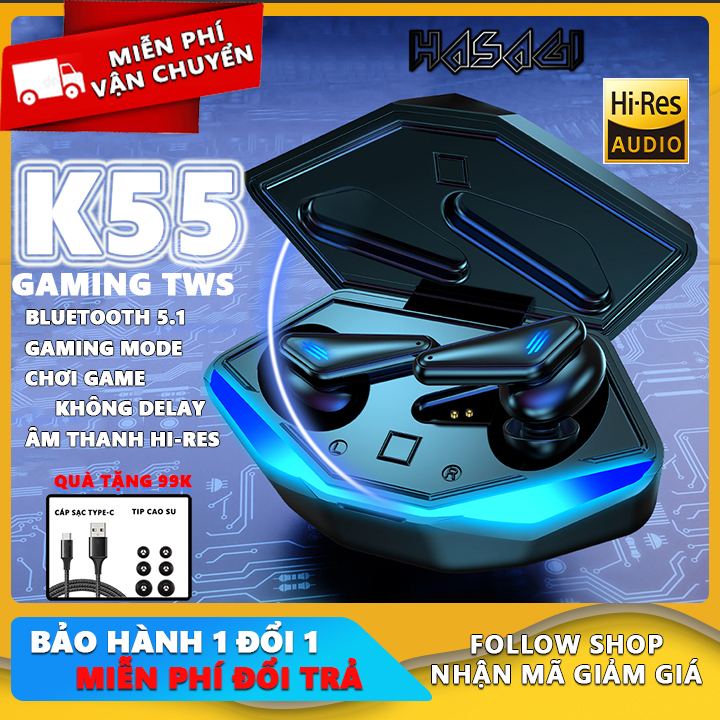 Tai nghe gaming K55 bluetooth 5.0, game mode chơi game không độ trễ