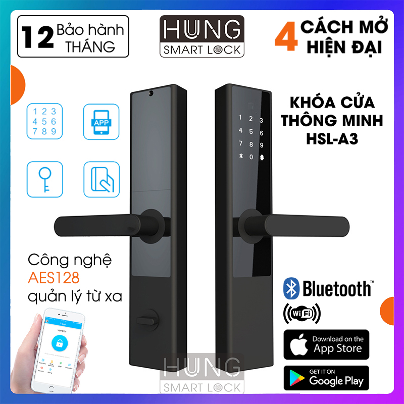 [APP iOS/Android tiếng Việt],Khóa cửa thông minh, Khóa cửa gỗ, phù hợp cửa gỗ to, hàng nhập khẩu, Bảo hành 12 tháng, Có hỗ trợ lắp đặt và đài cặt, ship toàn quốc, HUNG Smart Lock, HSLA3