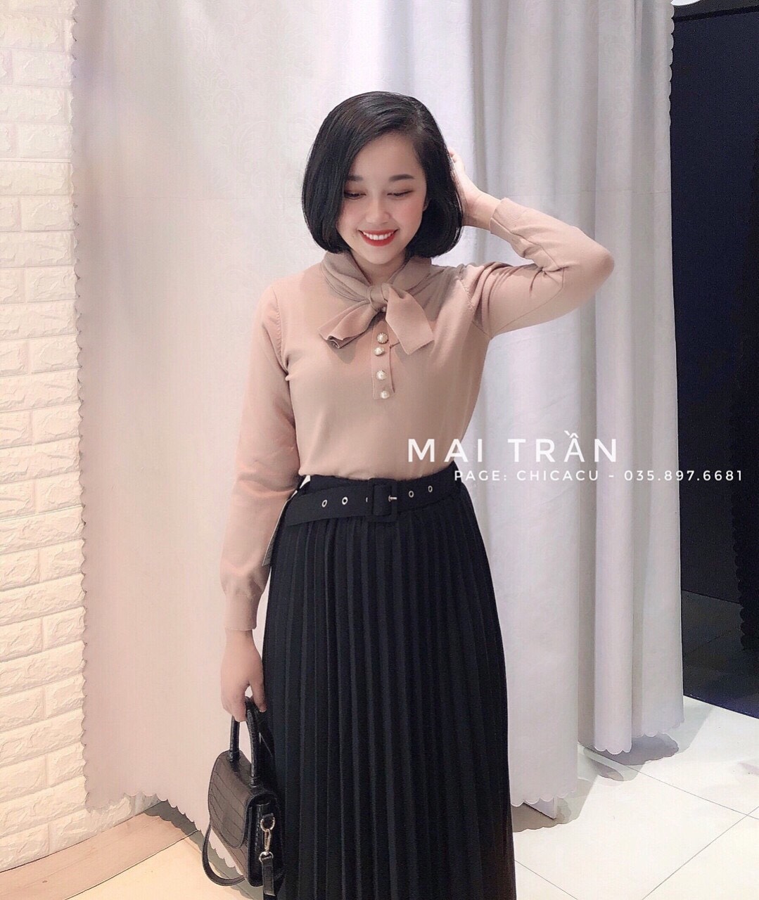 Chân váy xếp ly xòe công chúa kèm đai cực bánh bèo