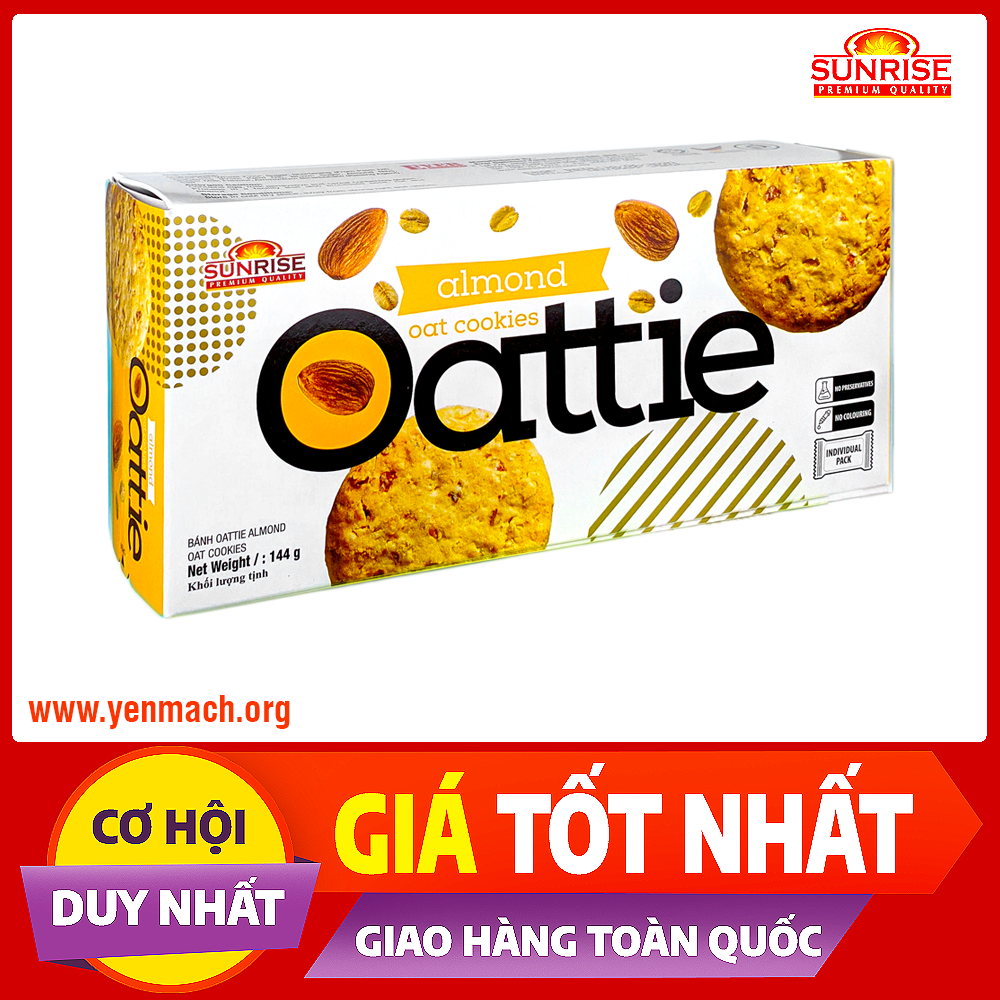 Bánh quy dinh dưỡng yến mạch nguyên chất Oattie 144g - Thêm vị hạnh nhân - Nhập khẩu Malaysia
