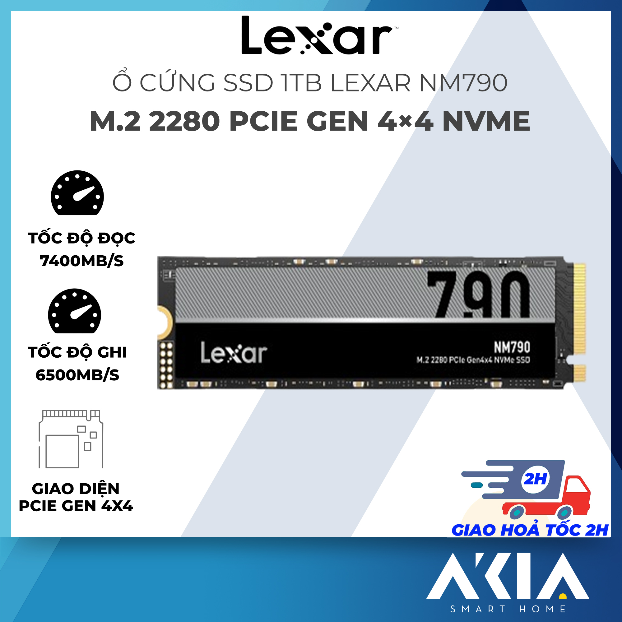 Ổ cứng SSD 1TB Lexar NM790 M.2 2280 PCIe Gen 4x4 NVMe, tốc độ đọc 7400MB/s, tốc độ ghi 6500MB/s