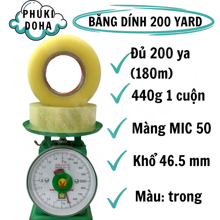 Băng keo đóng hàng 200 ya - Combo 1 cây 6 cuộn nặng 2,62kg - PHUKIDOHA - BD20Y-G4L