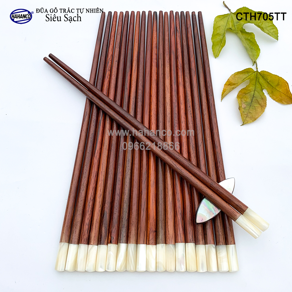 Đũa gỗ Trắc đầu ốc xà cừ Singapore  - CTH705TT - (Hộp 10 đôi tròn) gỗ Trắc tự nhiên - Chopstick of HAHANCO