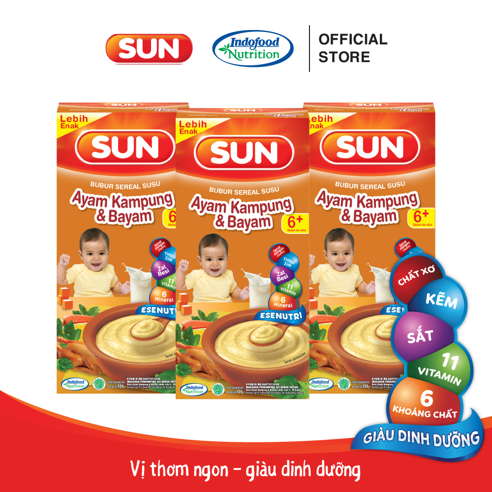Combo 3 bột ăn dặm cho bé Sun vị gà và rau chân vịt 120g (11/2022)