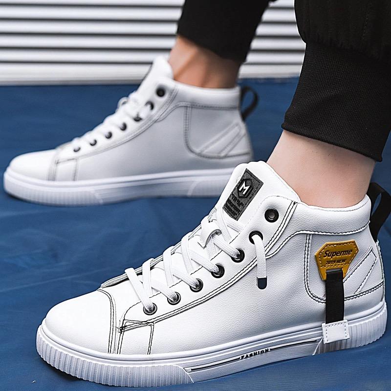 Giày da nam sneaker cao cổ super dây chun cá tính phong cách hàn quôc (Grab Store)