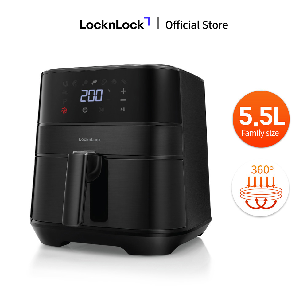 Nồi chiên không dầu LockLock cao cấp EJF284BLK 5.5L - 8 chế độ nấu, Công nghệ đối lưu 360° , Màu đen - Hàng Chính hãng - bảo hành 2 năm