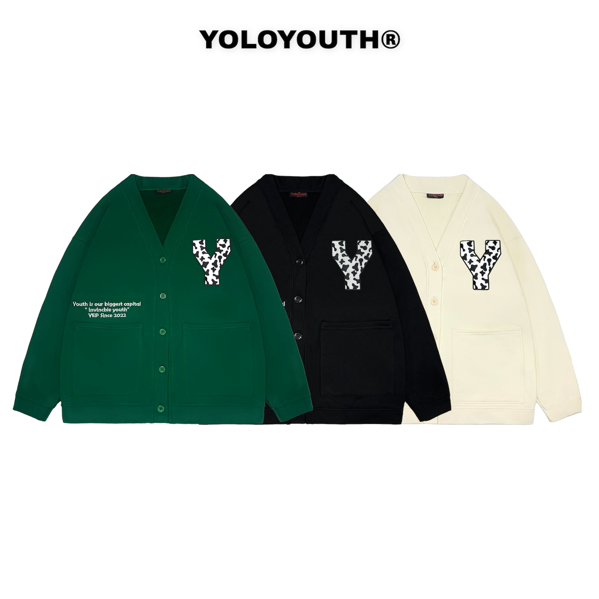 Áo Khoác Cardigan Thêu Logo Bò Sữa YouthPower Nỉ Chân Cua Local Brand