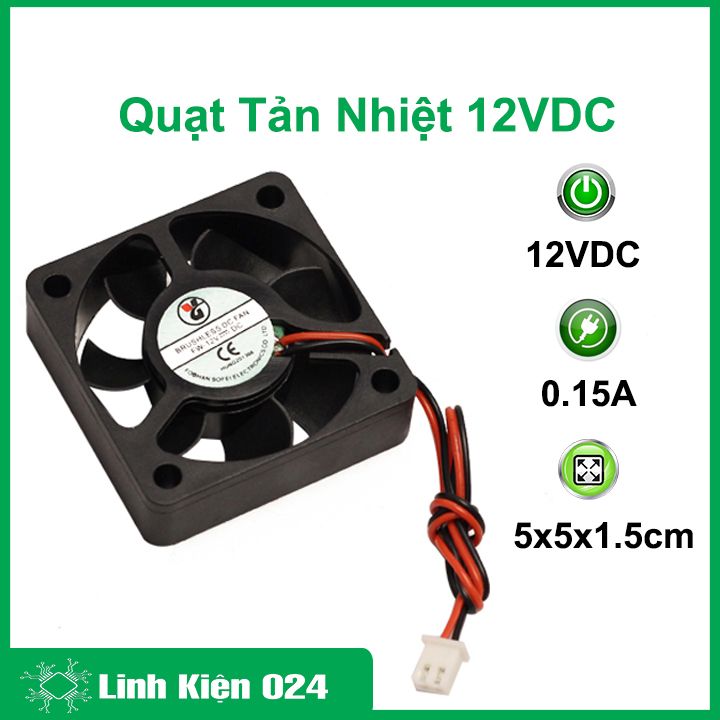 Quạt tản nhiệt 12VDC Brushless kích thước 5x5x1.5cm làm mát, tản nhiệt thiết bị máy móc