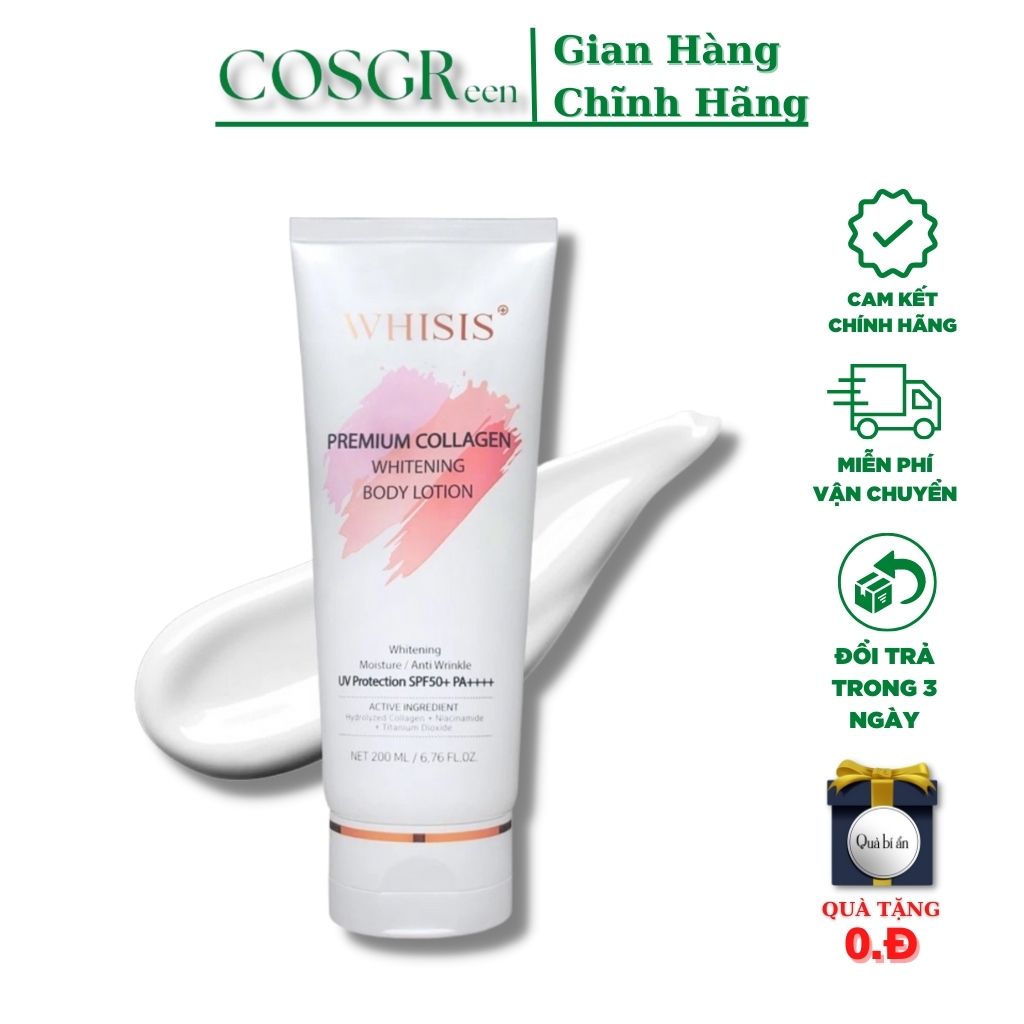 Kem dưỡng thể trắng da chống nắng whisis - premium collagen whitening body lotion 200ml