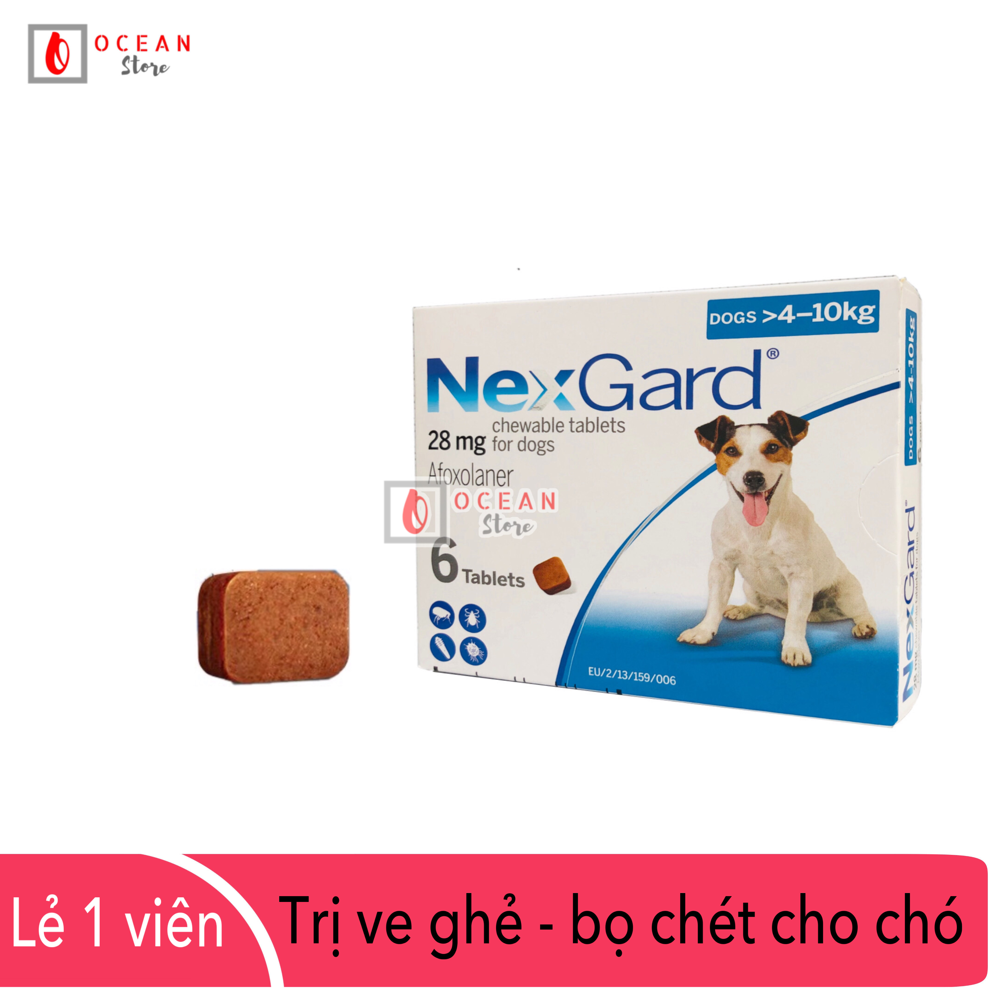 Thuốc Diệt ve ghẻ, bọ chét trên chó - 1 viên Nexgard cho chó 4-10kg (1 tablet 4-10kg - No Box)