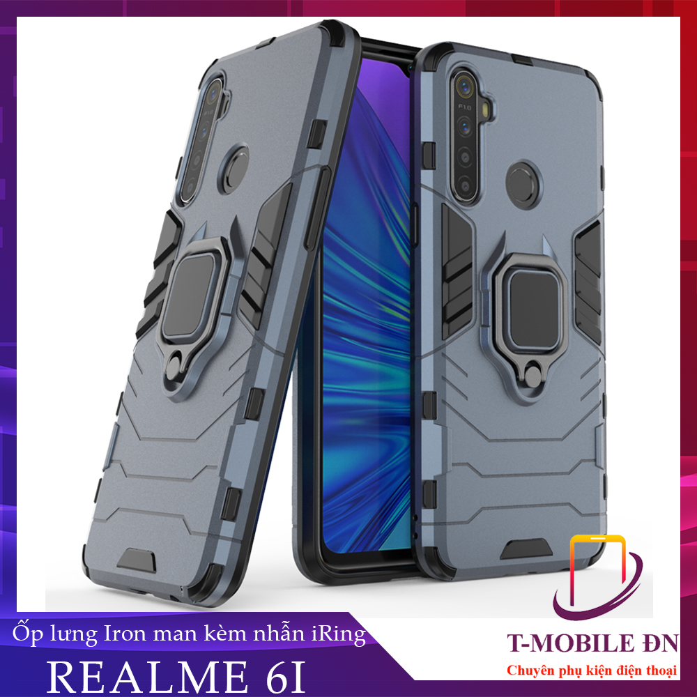 Ốp lưng Realme 6i chống sốc iron man kèm nhẫn iring Bảo vệ camera và chống xem video tiện lợi